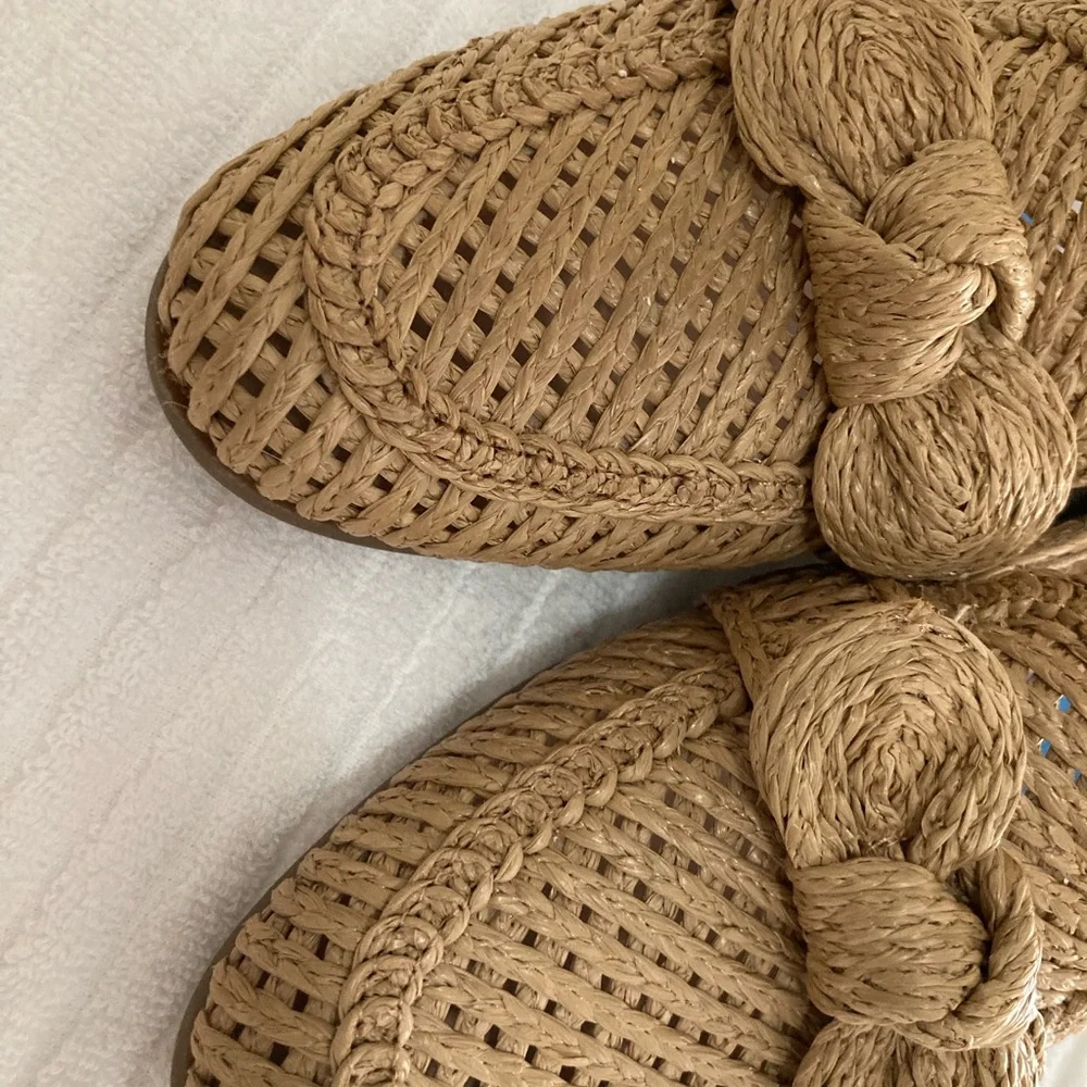 Charles David Tan Woven Flats with Bow Detail